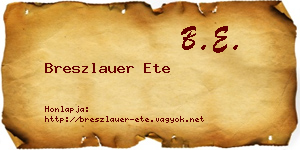 Breszlauer Ete névjegykártya